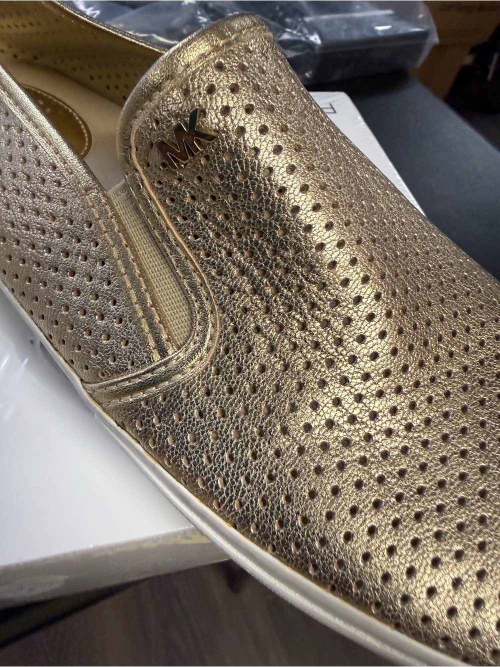 MICHAEL Michael Kors Metallic Gold Perforated Slip-On Loafers